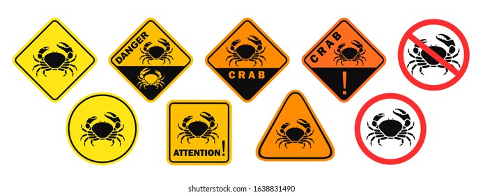 Crab road sign. Isolated crab on white background