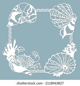 crab, Scallop, shell, coral, in the form of a corner for decaration. Template for laser, plotter cutting, and screen printing. The pattern for the mirrors and panela