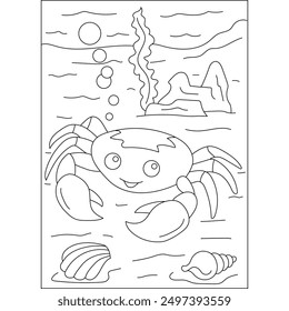 crab sea animal coloring book page for kids or grown adults creative coloring mindful relaxation activity