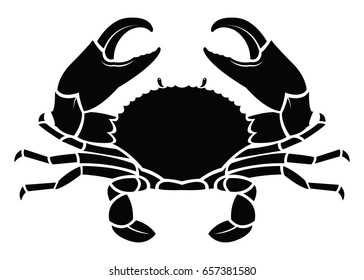 Crab sea animal silhouette. Cancer Zodiac Vector illustration. Logo, graphics, seafood. Marine reptile.