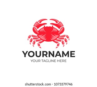 Crab and seafood, logo template. Crustaceans and marine animals, vector design. Marine life and sea, ocean, illustration