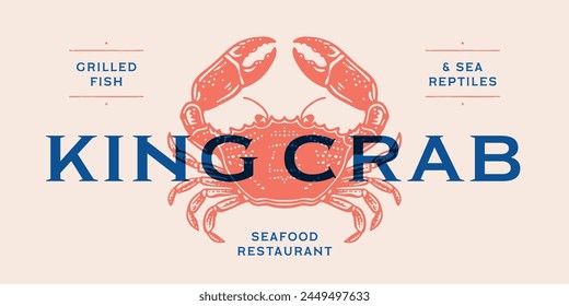 Crab, seafood, sketch. Vintage retro print, seafood crab sketch, logo sign template, ink pencil style drawing, engrave old school. Sketch artwork crab, template sign, logo, symbol. Vector Illustration