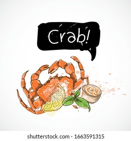 Crab seafood taste for packing or menu watercolor spray seafood poster on white background