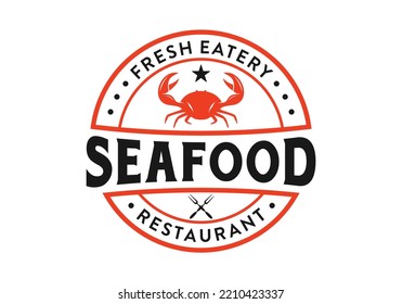 Crab seafood vintage logo design template