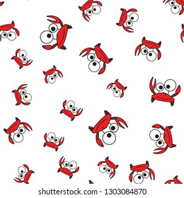 Crab seamless pattern in cartoon style. On white background, vector illustration.