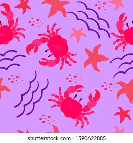 Crab seamless pattern. Fabric and wrapping paper design .Vector graphic.