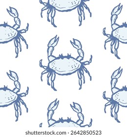 Crab Seamless simple Pattern Blue and White Background