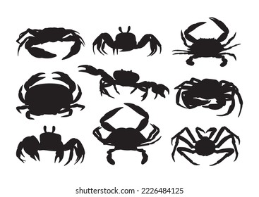 Crab set, stencil templates, symbols for packaging design, cutting, printing