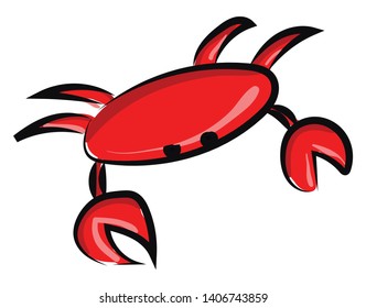 A crab is a shellfish with ten legs and two large claws and its flesh eaten as food., vector, color drawing or illustration. 