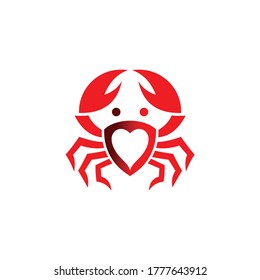 crab with shield and love logo template