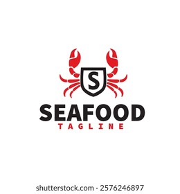 crab shield seafood restaurant logo design vector illustration graphic template