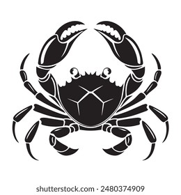 A crab is shown in black and white