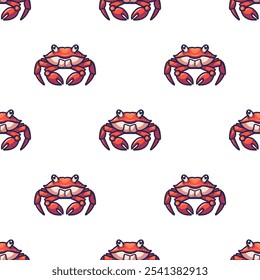 Crab is shown in a pattern of many crabs. The crab is red and has a big eye