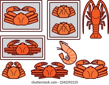 Crab and shrimp illustration set