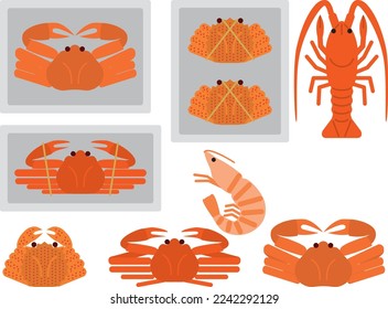 Crab and shrimp illustration set