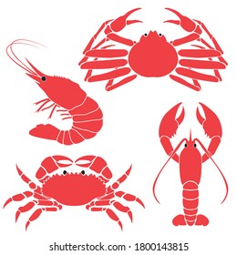 
Crab shrimp 
lobster simple 
silhouette illust set