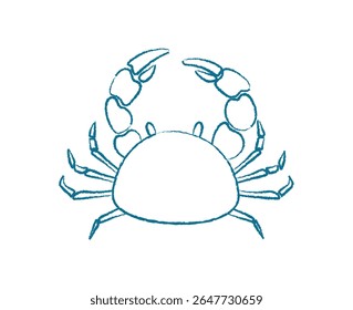 Crab silhouette in chalk style. Marine creature in underwater ocean. Doodle visual style, potential for use aquariums or educational materials.