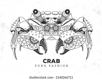 Crab silhouette with gears. Punk style. Vector illustration