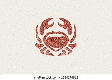 Crab silhouette for logo and emblem design hand drawn stamp effect vector illustration. Vintage grunge texture emblem for package and menu design or label decoration.