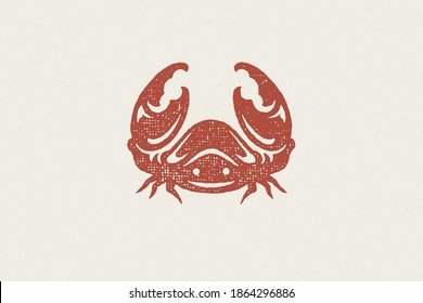 Crab silhouette for logo and emblem design hand drawn stamp effect vector illustration. Vintage grunge texture emblem for package and menu design or label decoration.