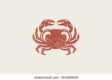 Crab silhouette for logo and emblem design hand drawn stamp effect vector illustration. Vintage grunge texture emblem for package and menu design or label decoration.