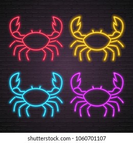 Crab Silhouette Neon Light Glowing Vector Different Colour Bright