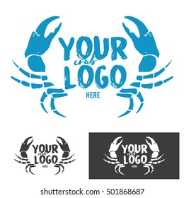 Crab silhouette seafood shop label, design elements, emblem template