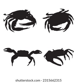 crab silhouette set collection isolated black on white background vector illustration