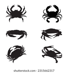 crab silhouette set collection isolated black on white background vector illustration