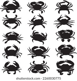 Crab Silhouette Vector Art Icons.