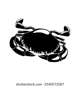 Ilustração vetor silhueta de caranguejo. Caranguejo em preto e branco