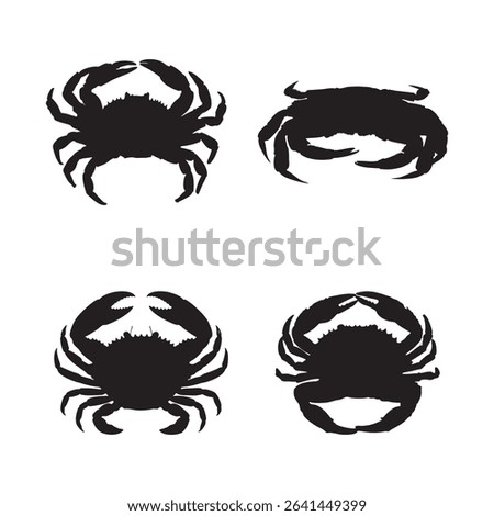 Crab Silhouette Vector Set Black Crabs with Claws Isolated on White Background