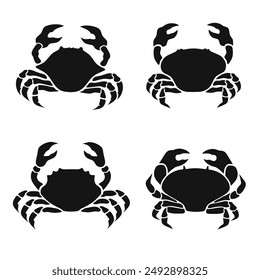 crab silhouette vector set design.simple black and white crab logo