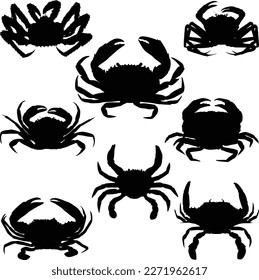 Crab silhouettes set. Seafood shop logo branding template