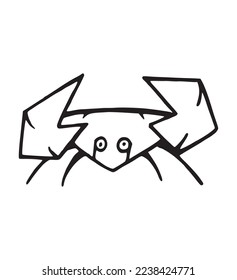 Crab simple animal hand drawn outline icon. Small sea shell animal pen drawing illustration. Shellfish with a claws ocean aquatic character isolated simple logo. Water cartoon animal with strong claw.