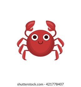 Crab Simple Cartoon Character Flat Primitive Design Bright Color Vector Icon On White Background