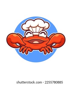 crab simple logo with chef hat for symbol or icon