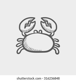 Crab sketch icon for web, mobile and infographics. Hand drawn vector dark grey icon isolated on light grey background.