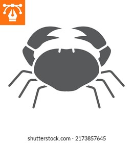 Crab solid icon , glyph style icon for web site or mobile app, seafood and crustacean , crab Vektorsymbol , einfache Vektorgrafik, Vektorgrafik mit bearbeitbaren Strichen.