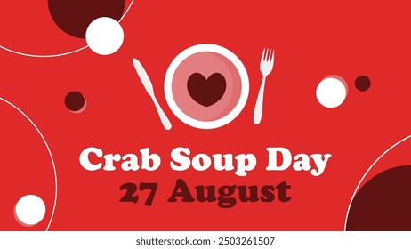 Crab Soup Day vector banner design with geometric shapes and vibrant colors on a horizontal background. Happy Crab Soup Day modern minimal poster.