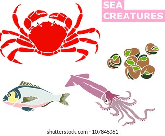 Crab, Squid, Fish and Snails set