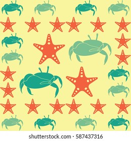 crab and starfish pattern sand on the white background