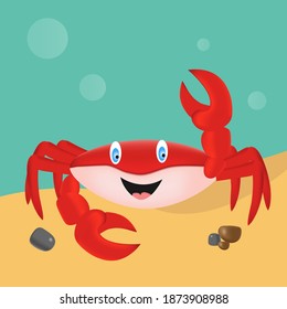 The crab staying on the sand
