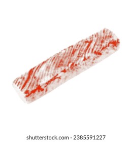 Crab stick, one close-up, isolated, from circle dots of different sizes on white background