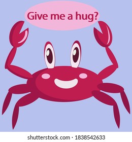 Crab sticker hug happy vector