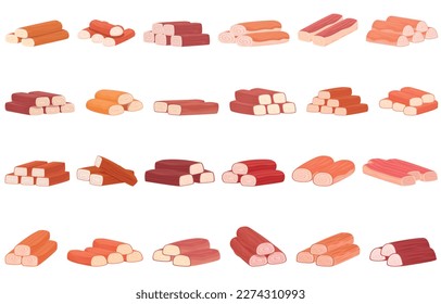 Crab sticks icons set cartoon vector. Sea food. Fish cooking