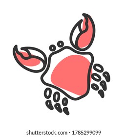 Crab symbol. Linear icon with colorful shapes. Vector sign illustration on white background