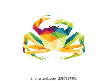 Crab Top view Colorful Polygonal vector Illustration . Crab Colorful Logo abstract. Crab illustration abstract for kids animal book