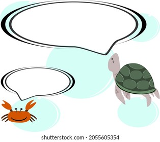 Crab and Tortoise Cute Characters Cartoon Characters and Speech Box Text Box Vector Illustration