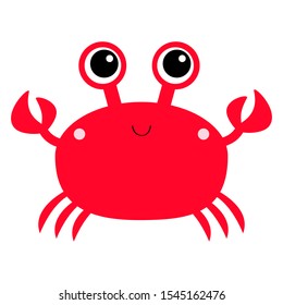 Crab Toy Icon. Big Eyes, Claws. Cute Cartoon Kawaii Funny Baby Character. Sea Ocean Animal Collection. Flat Design. Kids Print. White Background. Isolated. Vector Illustration